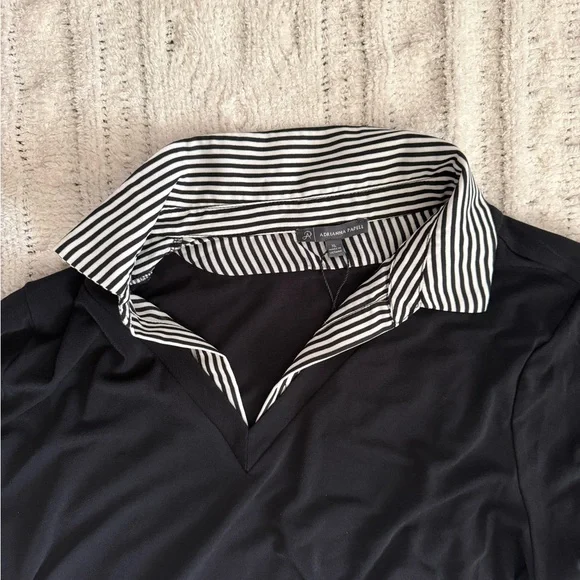 Adrianna Papell Black White Layered V-Neck Tunic with Striped Collar XL - Picture 5 of 13